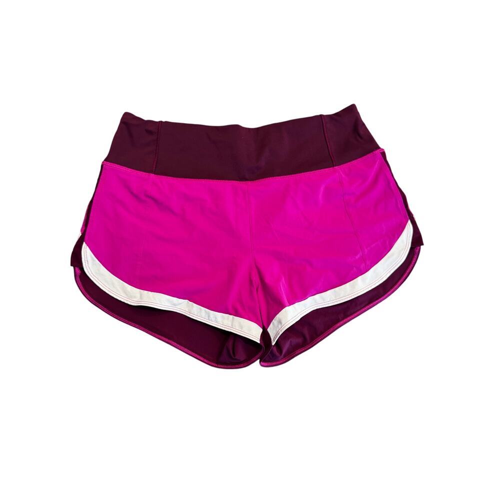 ATHLETA Pink and Maroon Block Lined Running Shorts with Zip Pocket Size Small